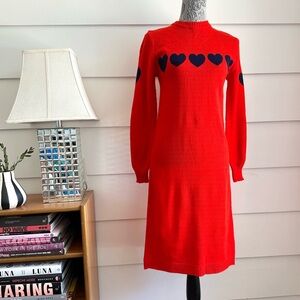 Vintage Sweater Dress with Hearts by Eclipse size M 80s Dress